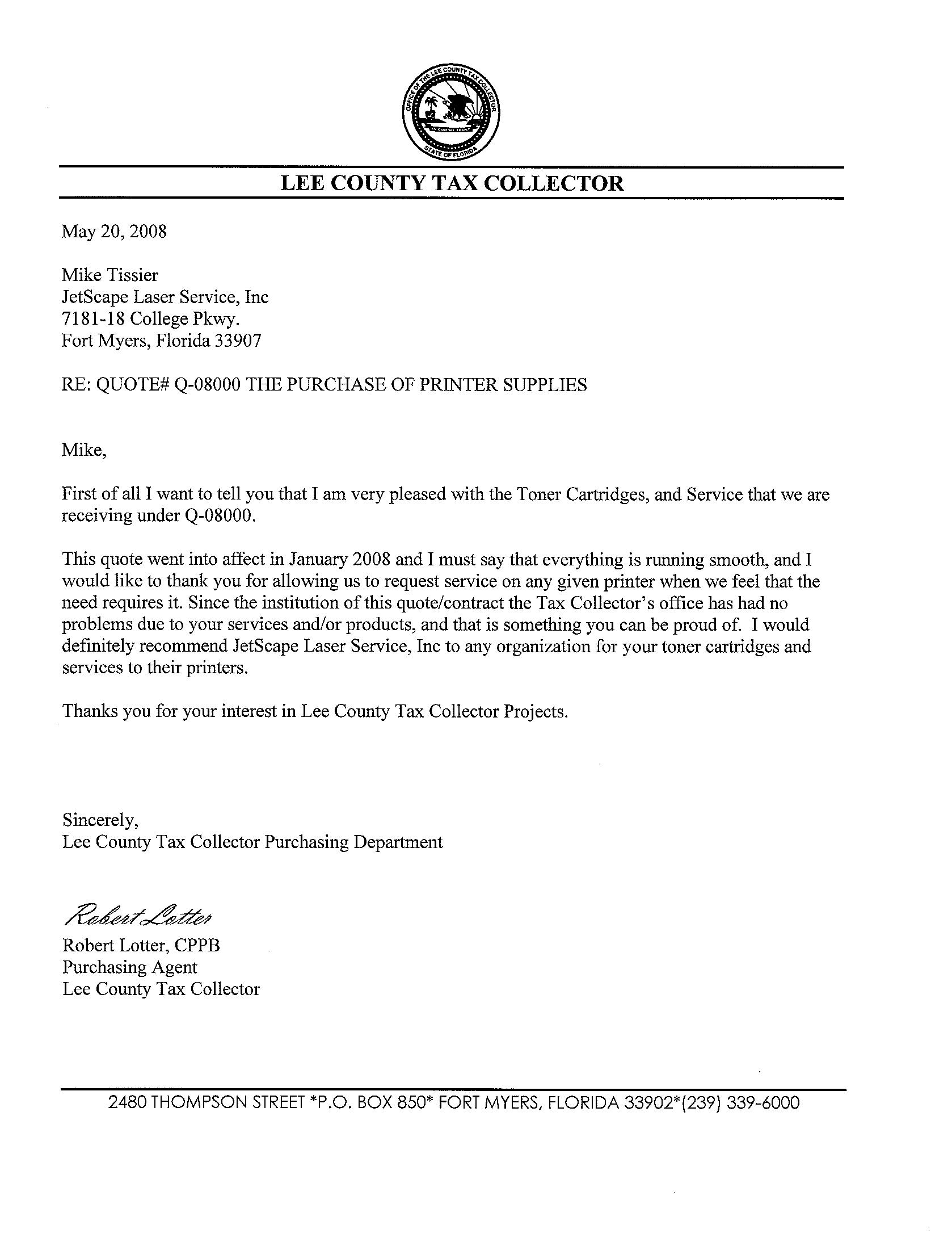 Lee County Tax Col Testimonial
